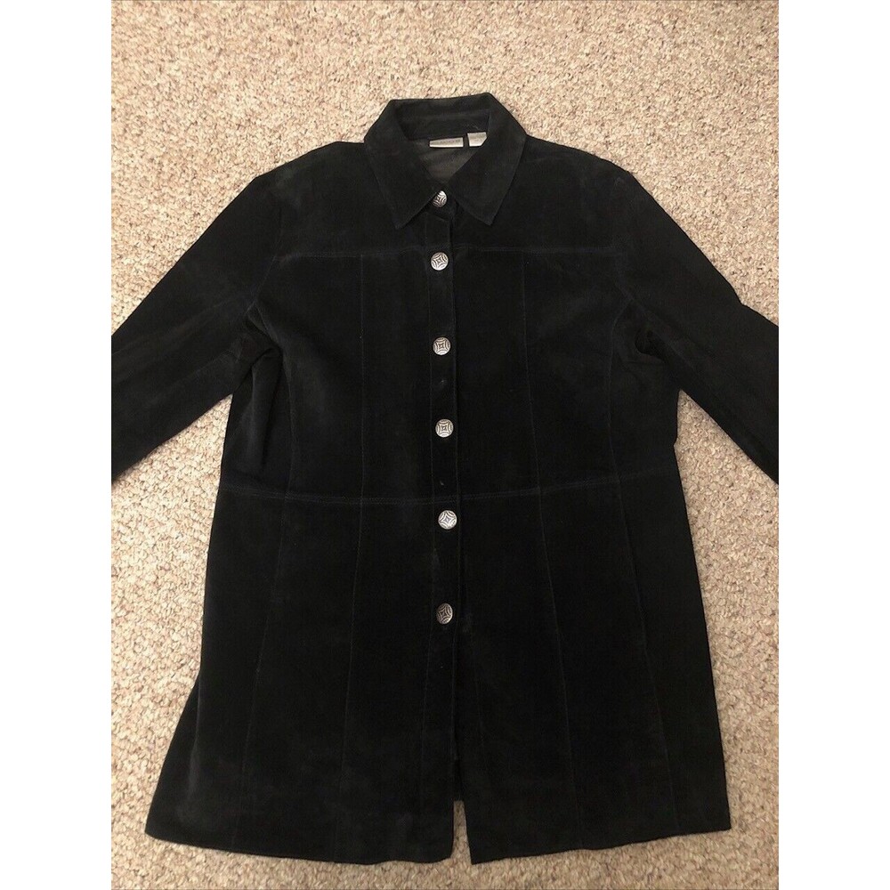 Chico's Designer NWOT Black Leather Button Up Women's Size 2 Jacket RN# 79984
